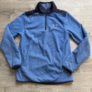 Boys M Under Armour UA Heathered Blue Performance Pullover with Black Trim